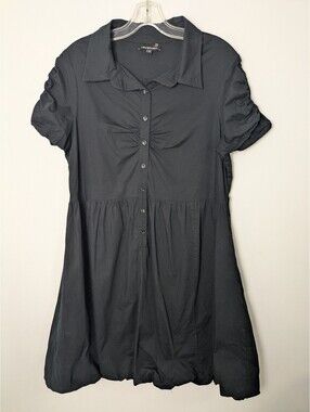 Laura Plus Black Cotton Stretch Ruched Short Sleeve Button Front Dress Size 16